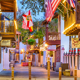 Shops and inns line St. George street in St. Augustine