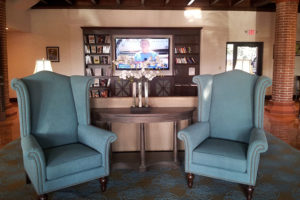 lobby seating with two plush chairs